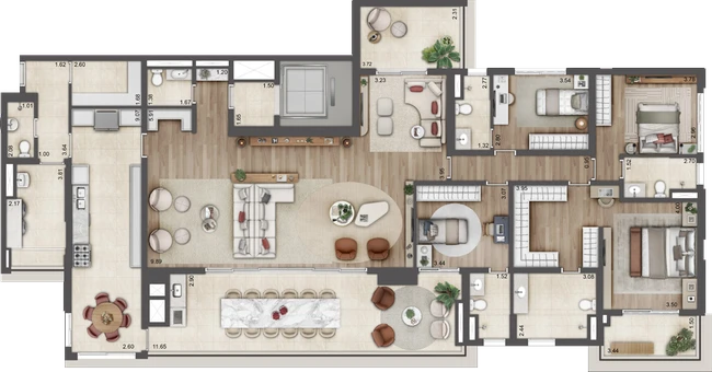 Planta Torre A — 276 m², 4 suítes