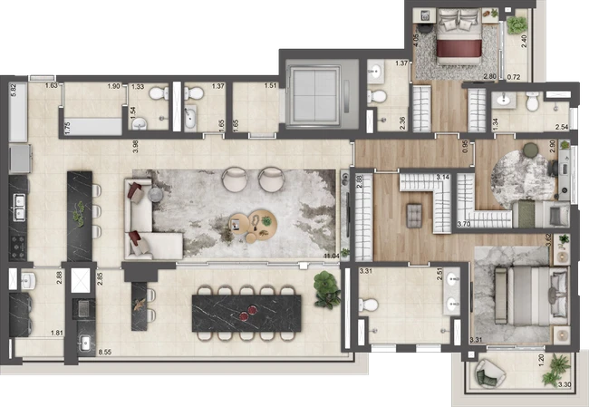Planta Torre A — 180 m², 3 suítes