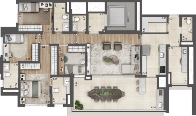 Planta Torre B — 149 m², 4 dorms. (2 suítes)