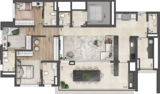 Planta Torre B — 149 m², 3 suítes