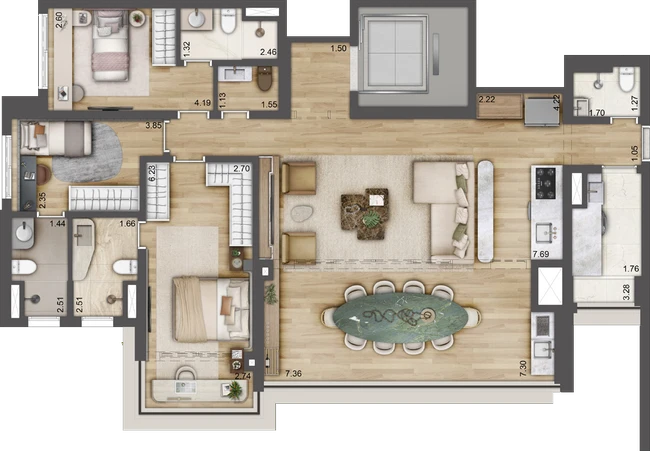 Planta Torre B — 133 m², 3 suítes