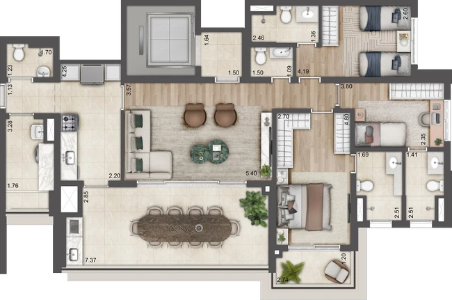 Planta Torre C — 133 m², 3 suítes